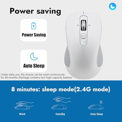 CITLLA Wireless Bluetooth Mouse (USB + BT1 + BT2), Full Size, 4-Way Scrolling, Multi-Device Silent Mouse for Computer, Laptop, iPad, MacBook (White) - color: White