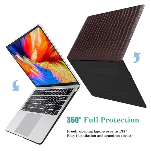Crocodile Logo Cutout Case for MacBook Air 15 inch 2026-2023 M5 M4 M3 M2 | Model A3448 A3241 A3114 A2941 Crocodile Alligator Skin Luxury Texture Leather Hard Shell Mac Air 15 Case+Keyboard Cover,Brown - color: # Crocodile Skin Brown