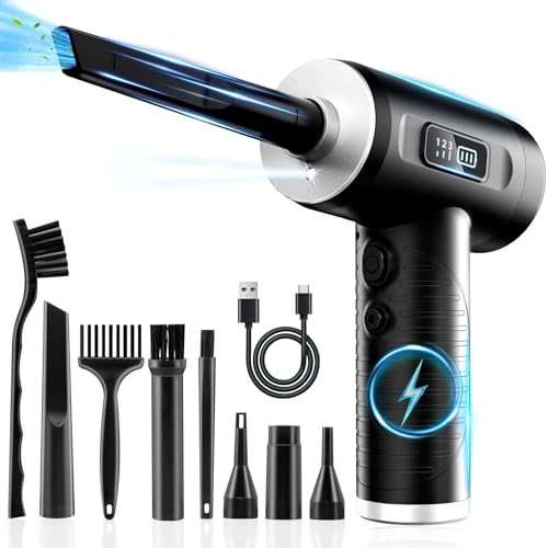 Compressed Air Duster, 100000RPM Super Power Electric Air Duster with LED Light, 3-Gear Adjustable Rechargeable Cordless Air Blower for Keyboard Car House Electric Devices Cleaning Outdoor