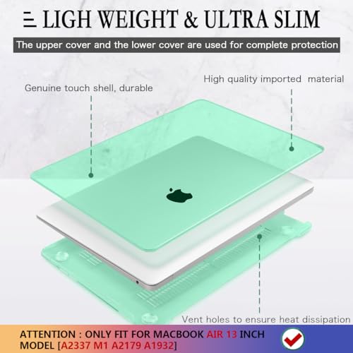 CISSOOK for MacBook Air 13 Inch Case 2021-2018 Release,Plastic Hard Shell Case with Keyboard Cover and Screen Protector for MacBook Air 13 A2337 M1 A2179 A1932 Model with Touch ID - Crystal Green - color: Air13inch-Crystal Green