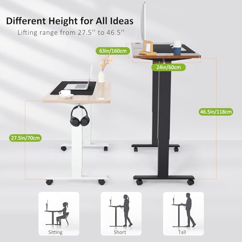 farexon Electric Standing Desk Adjustable Height, 63x24 Inches Stand up Desk with Rolling Wheels, Mouse Pad,Home Office Writing Gaming Computer Workstation Table(White) - color: White, size: 63 x 24''
