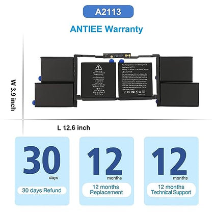 ANTIEE A2141 Battery Replacement, A2113 Battery for MacBook Pro 16 Inch A2141, Release 20192020, EMC 3347, MVVL2 MVVL2LL/A MVVM2 MVVM2LL/A MVVK2 MVVK2LL/A MVVJ2 MVVJ2LL/A 11.36V 99.8Wh 8790mAh - size: 14*6*0.2inch A2141