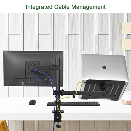 UPGRAVITY Monitor and Laptop Mount, Monitor Arm with Vented Tray for 13" to 27" LCD Computer Screens and Notebook up to 17 inch, Fully Adjustable Laptop Mount Stand Holds up to 17.6lbs