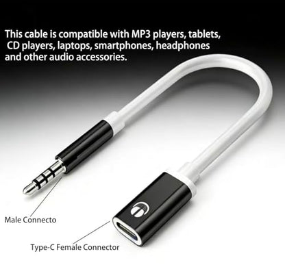 3.5mm Male to USB-C Female Audio Adapter, USB C to Auxiliary Audio Dongle, Headphone Jack Auxiliary Adapter Compatible with MP3s, Tablets, CD Players, Laptops, Headphones and Smartphones (11.5CM)