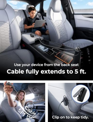 AINOPE PD&QC 108W Multiple Ports Car Charger, Cigarette Lighter USB Charger | Car Charger Adapter Fast Charging for iPhone 17 [+5FT Cable], 12V Road Trip Essentials for Kids, Car Accesories