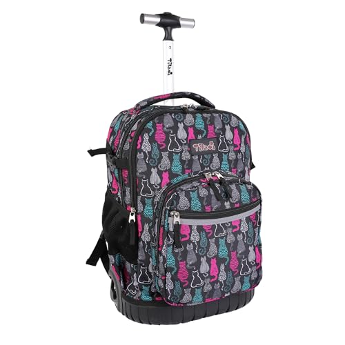 Tilami Rolling Backpack, 18 inch Shoulder Drop, Concealed Pockets and Wheel Cover, Laptop Backpack for Boys and Girls, Cat Black - color: Cat Black