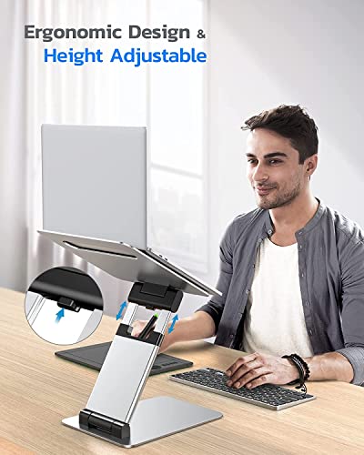 Nulaxy Laptop Stand, Ergonomic Sit to Stand Laptop Holder Convertor, Adjustable Height from 2.1" to 13.8", Supports up to 22lbs, Compatible with MacBook, All Laptops Tablets 11-17" - Silver | Full Aluminum Standing Desk Holder, Vented Panel, Dual Foldable