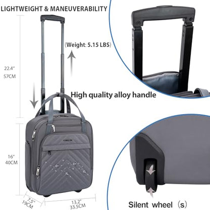 VANKEAN Carry On Underseat 16-inch Multi-functional Underseater Lightweight Overnight Suitcase with Wheels, Roller Case for Men Women Travel Business, Dark Grey - color: Dark Grey