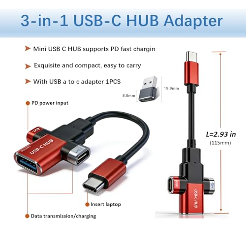 Small USB C HUB for Laptop, USB C Dongle for MacBook Pro, XPS | 60W Fast Charging USB C Docking Station, USB C Splitter for iMac, iPhone 17, XPS. with usb a to c adapter
