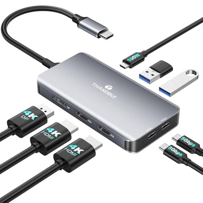USB C Docking Station Dual Monitor, Laptop Docking Station 3 Monitor, USB C Hub Dual 4K@60Hz HDMI Display with DisplayPort Port, 5Gbps USB-A/C Data Port, 100W PD, for HP/Dell/Lenovo/Laptop