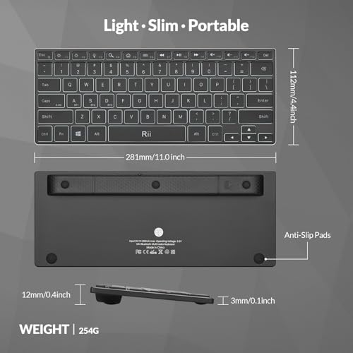 Rii Wireless Bluetooth Keyboard(2.4G+BT5.0) with Aluminum Alloy for Windows | X9 Dual Mode Rechargeable Keyboard with RGB Backlit for Tablet,Surface,PC,Laptop with Windows