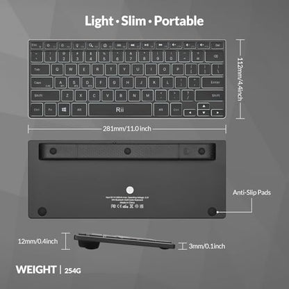Rii Wireless Bluetooth Keyboard(2.4G+BT5.0) with Aluminum Alloy for Windows | X9 Dual Mode Rechargeable Keyboard with RGB Backlit for Tablet,Surface,PC,Laptop with Windows