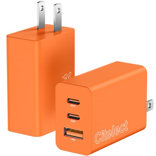 65W USB C Charger Block, 3Port Super Fast Charging Adapter for Samsung S26 | GaN Type-C Charging Block PD/QC 3.0 for Samsung S26/S25/S24, MacBook Pro/Air,iPad,iPhone 17/16-2Port USBC+1Port USB A -Orange - color: Orange, size: 2Pack