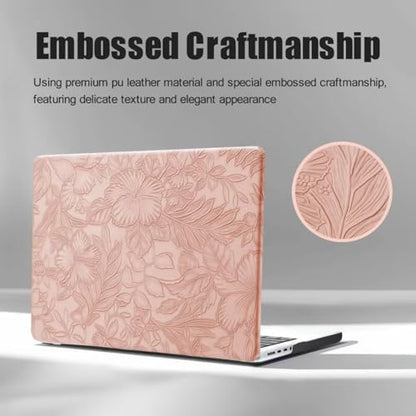 DTangLsm for MacBook Air 15 inch Case 2026 M5 2025 2024 2023 M4 M3 M2 Chip | Model A3448 A3241 A3114 A2941, Elegant Textured Retro Leather Hard Shell Mac Air 15 inch Laptop Case & Keyboard Cover, Pink - color: Embossed Floral Pink
