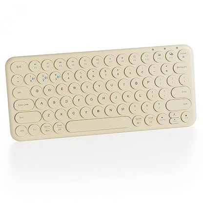 Mini Bluetooth Keyboard, Low Profile Quiet Keys (Khaki) | 78-Key Round Keycaps, Multi-Device Connection for iPad, Tablet, Laptop, PC, Mac - color: KHAKI
