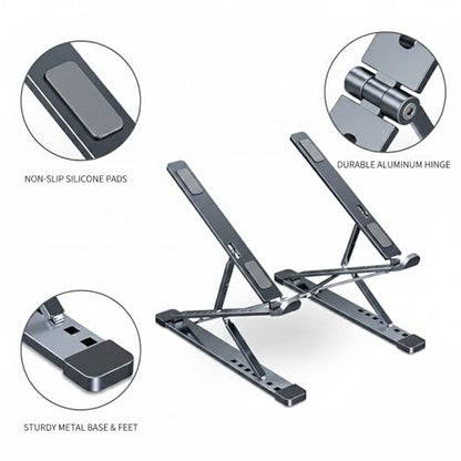 Laptop Stand, Adjustable Aluminum Notebook Riser with 360-Degree Rotation, Foldable Portable Computer Holder for Desk