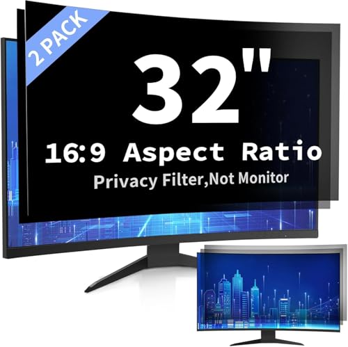 2 Pack 32 Inch Privacy Screen Filter for 16:9 Curved and Flat | Removable Anti-Blue Light & UV Reduces Eye Strain, ±30° Privacy Filter for Monitors Keeps Data Safe, Lightweight Design - size: 2 Pack-32''Monitor Screen Protector (16:9)