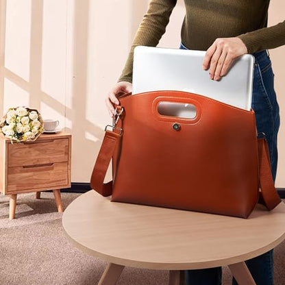 KALIDI Messenger Bag 16 Inch Slim Laptop Vegan Leather Briefcase Crossbody Tote for 15.6" Notebook Business Work Office Bag - color: Brown
