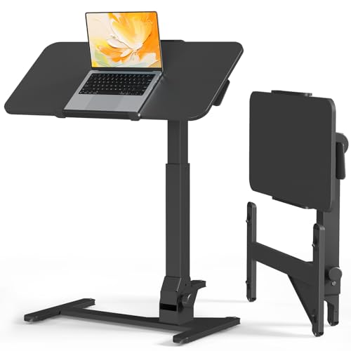JOY worker Foldable Rolling Standing Desk, 180° Tilt Overbed Bedside Table | Height Adjustable, 31.5" Black MDF Top with Lips, Collapsible Top & Base for Storage, Poratble Mobile Desk for Home Hospital - color: Black, size: Height 27.75"-40.55"