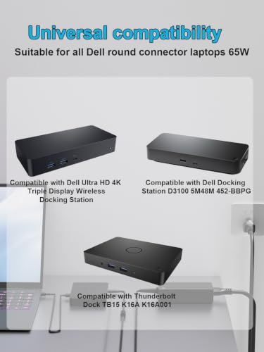 65W 45W Power Adapter Supply Cord Fit for Dell Ultra HD 4K Triple Display Wireless Docking Station D1000 D3100 5RR7X 5M48M 452-BBPG Thunderbolt Dock TB15 K16A K16A001 Charger Adapter Supply