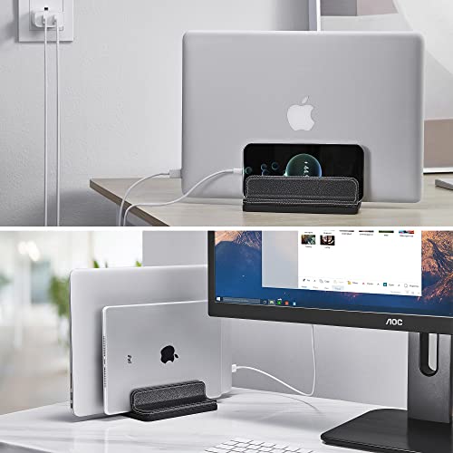Leather Vertical Laptop Stand,Dual Laptop Holder Stand,Laptop Organizer with Adjustable Dock (18-26mm/0.7-1 in) for All MacBook/Tablet/Surface/Dell/iPad (Black)