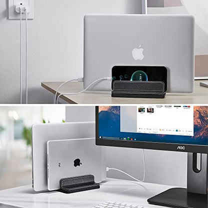 Leather Vertical Laptop Stand,Dual Laptop Holder Stand,Laptop Organizer with Adjustable Dock (18-26mm/0.7-1 in) for All MacBook/Tablet/Surface/Dell/iPad (Black)