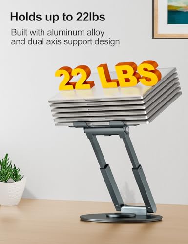 tounee Telescopic Laptop Stand for Desk with 360° Swivel Base, Sit to Stand, Height Adjustable, Portable Riser Holder for Good Posture, Compatible with MacBook Pro, All Laptops 10-17"-Gray - color: Gray