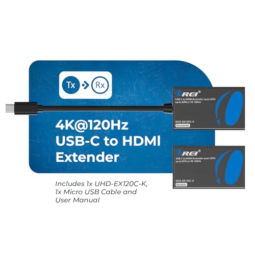 OREI 4K 120Hz USB-C to HDMI Over Cat6/7 Ethernet Extender, 4K, Up to 80ft with HDR & Audio Over Ethernet - Perfect for Extending Your Laptop, Presentation, Meeting Rooms
