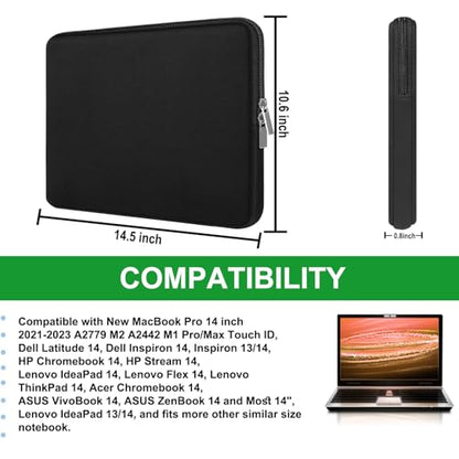 14 inch Laptop Case Bag, Protective Briefcase Carrying Computer Cover, Traveling Portable Laptop Sleeve Compatible with 13" 14" MacBook Air/Pro, HP, Dell, Asus, Lenovo, Black - size: 14 inch