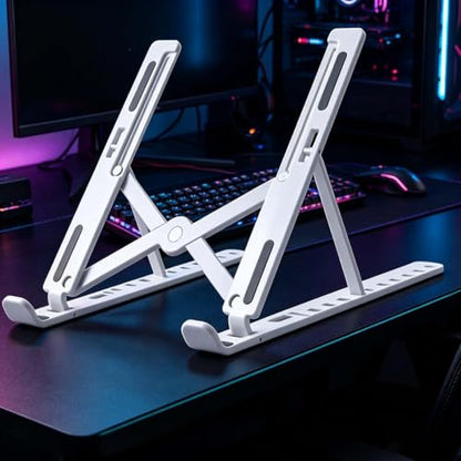 Adjustable Foldable Laptop Stand,Portable ABS Silicone Riser with Multi-Angle Adjustment for Laptops & Tablets(White)