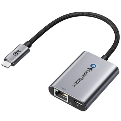 Cable Matters USB C to 5Gb Ethernet Adapter with 140W Charging | 5000Mbps Ethernet to USB C, Compatible with USB4, Thunderbolt 5/4, MacBook, Laptops, and USB-C Devices
