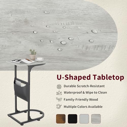 C Shaped End Table, Small Side Table for Couch, C Table that Slides Under Sofa with Storage Bag, TV Tray Table for Recliner, Living Room, Bedside, Bedroom, Small Spaces, Greige - color: Classic Greige