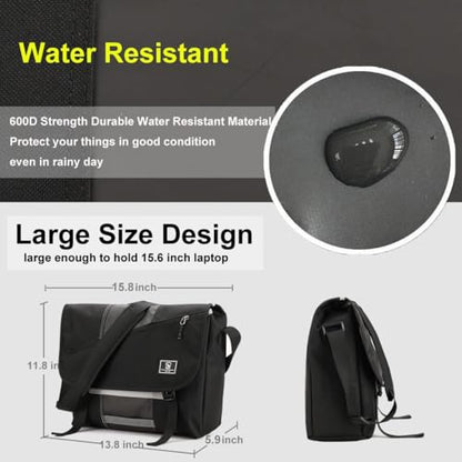 OIWAS 15.6" Laptop Messenger Bag for Men, Satchel Crossbody Bag, Black | Padded laptop sleeve, built-in bottle holder & reflective safety strips, large shoulder bag for college, work, travel - color: 15.6 Inch-black