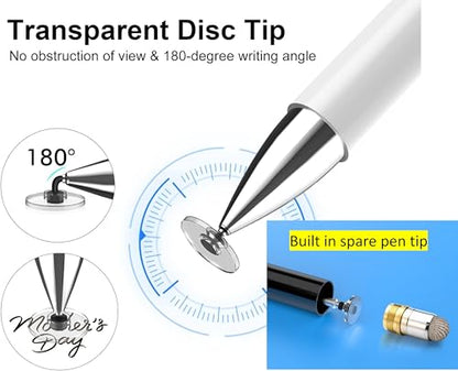 2-in-1 Stylus Pen for Samsung Galaxy Tab A11/A11+/A9+/A9/A8/A8 Plus/A7/A7 Lite, Stylus for iPad Pro/iPhone/Fire/Surface Tables All Touch Devices (White) - color: White