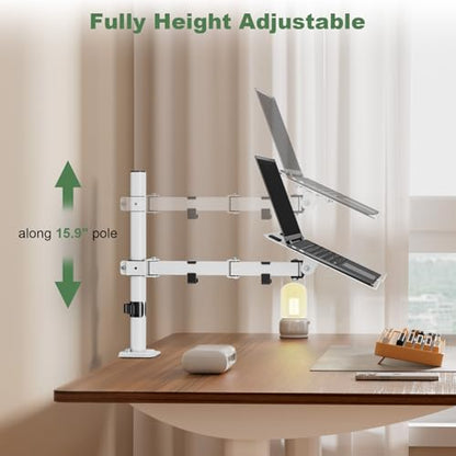 UPGRAVITY White Laptop Desk Mount with Vented Tray for Notebook up to 17 inch, Fully Adjustable Single Laptop Arm Stand Holds up to 17.6 lbs, Clamp on/Grommet Mounting | Fully Adjustable Single Laptop Arm Stand Holds up to 17.6 lbs, Clamp on/Grommet Mount