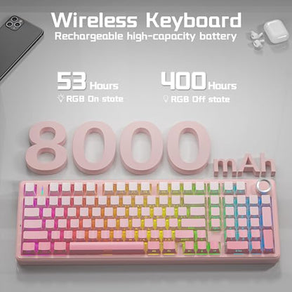 Aula F99 Pro Wireless Silent Mechanical Keyboard with Knob, BT5.0/2.4GHz/USB-C Hot Swappable, Pre-lubed Linear Switches, RGB Backlit, Gasket Mounted,Gradient Pink PC Gaming Keyboard for Win/MAC - color: Pink