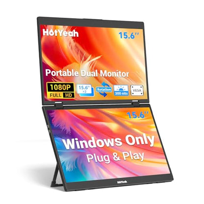 HotYeah Triple Laptop Screen Extender, 15.6" 1080P FHD IPS Folding Stacked Portable Dual Monitor, USB C Travel Extended Computer Display w/VESA, 180°Rotation, Plug & Play for Laptops (Windows Only)