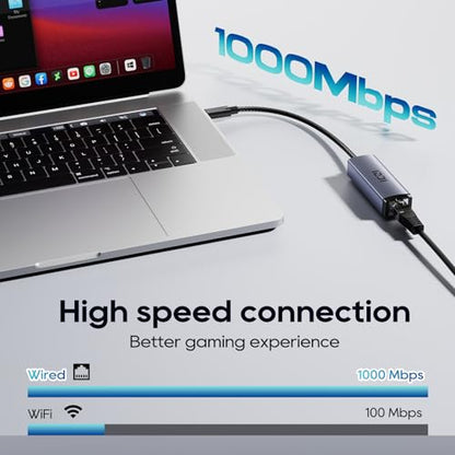 ICZI USB C to Ethernet Adapter, Plug and Play Gigabit USB C Network Adapter, Thunderbolt 4/3 to RJ45 Dongle, Aluminum Case Ethernet Adapter Compatible for MacBook Pro/Air, iPad, iPhone, XPS