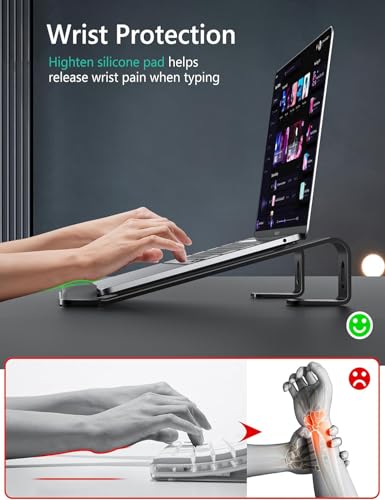 JCZT Aluminum Laptop Stand, Notebook Stand with Wrist Rest, Ergonomic Detachable Laptop Mount, Computer Stand Compatible with 10-17'' All Laptops Such as MacBook Air Pro/HP/Dell/Lenovo, Black - color: Black