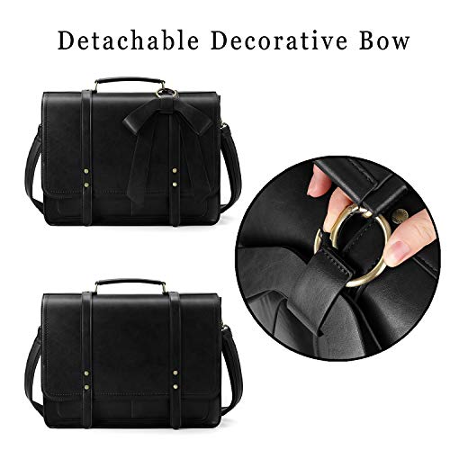 ECOSUSI Laptop Briefcase for Women Leather 15.6 inch | Large capacity shoulder bag, PU leather for college and daily work - color: Black