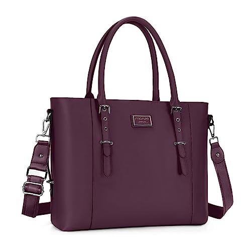 MOSISO Laptop Bag for Women, 17.3 inch Waterproof Vintage PU Leather Briefcase Shoulder Computer Laptop Tote Bag for Office Work, Plum - color: Plum, size: 17.3 inch