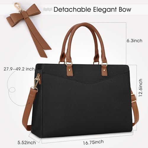 RAINSMORE Laptop Bag for Women 15.6 Inch PU Leather Laptop Tote Bag Professional Business Office Briefcase Waterproof Work Bag Computer Tote Bag Large Lightweight Handbag Shoulder Bag - color: Black and Dark Brown