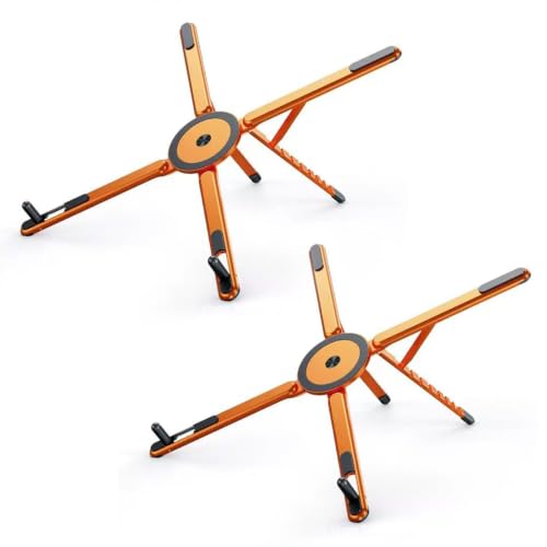 4-in-1 Foldable Laptop Stand, Magnetic Phone Stand & Selfie Stick with 180° Rotating Magnetic Head, Portable Travel Laptop Holder Tripod, 8-Level Ergonomic Height Adjustable Stand (Orange, 2 PCS) - color: Orange, size: 2 PCS