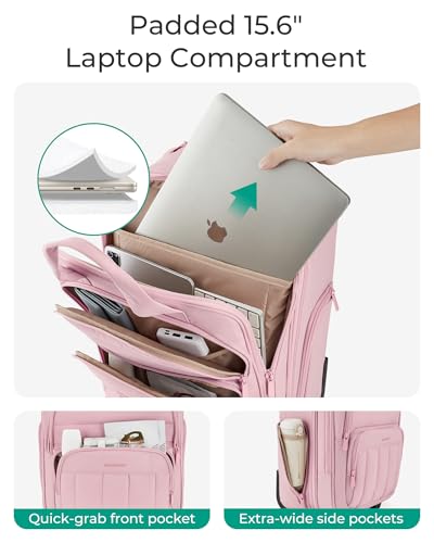 BAGSMART Small Underseat Carry on Luggage with Wheels, 16 inch Small Under Seat Luggage, Lightweight Travel Suitcase for Women, Baby Pink - color: Pink