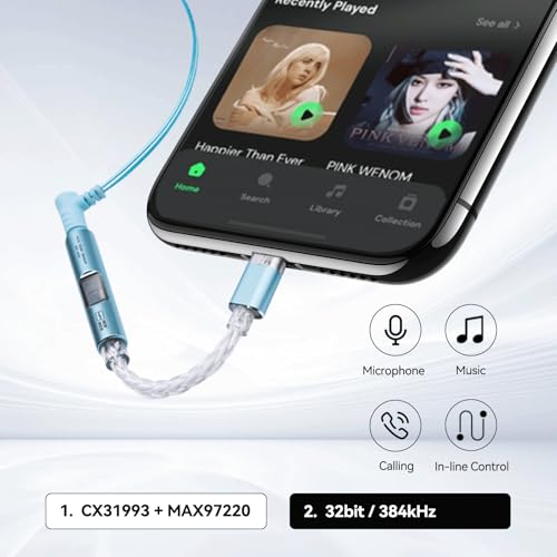 NICEHCK NK1 MAX Silver CX31993 Dual Chip USB C to 3.5 HiFi DAC Amp Cable | DAC dongle with CX31993+MAX97220 dual chips, upgraded 8-strand silver-plated OCC cable,supports 32bit/384kHz lossless audio - color: Pale Silver