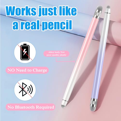 Bopomofo 2PCS Stylus Pen for Touchscreen,High Sensitivity & Precision | Metal Barrel,Fiber Tip,No Charging,Compatible with iPhone iPad Android Microsoft Surface Nintendo Switch Touch Screen - color: A-White Pink / White Purple