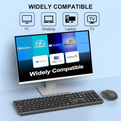 Wireless Keyboard and Mouse Combo, Full-Size Silent Ergonomic Keyboard and Optical Mouse, Long Battery Life, 2.4G Lag-Free Mice Keyboard for Computer, Mac, Laptop, PC, Windows(Gray) - color: Gray
