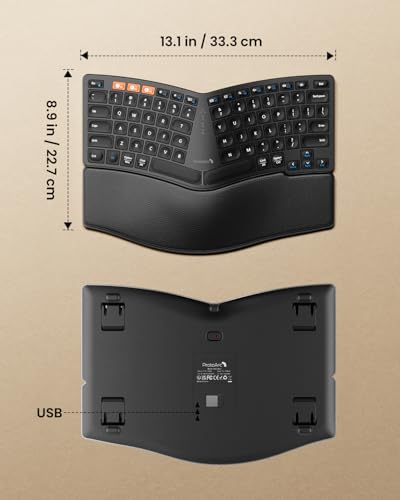 ProtoArc EK04 Mini Compact Wireless Ergonomic Keyboard - Black | Hard Palm Rest, 3-Device Bluetooth/2.4G, Split Design, Rechargeable, Compatible with Windows, Mac OS - color: Black