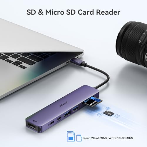 USB C Hub HDMI Adapter for MacBook Pro/Air, MOKiN 7 in 1 USB C Dongle with HDMI - color: Purple