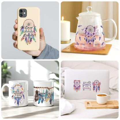 Bohemian Feathers UV DTF Cup Wraps, 10 Sheets Transfer Sticker | Waterproof UV DTF Stickers, Custom Vinyl Decals for 16oz Coffee Cups Tumblers Bottles Mugs, DIY Gifts & Crafts - style: Bohemian feathers